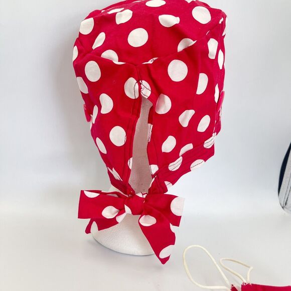 Unisex Surgical Scrub Hat With Matching Mask Red Polka Dots - Picture 4 of 12